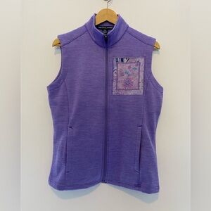 Devon & Jones Fleece‎ Ladies Vest Medium Purple Embroidery Floral Accent Pockets